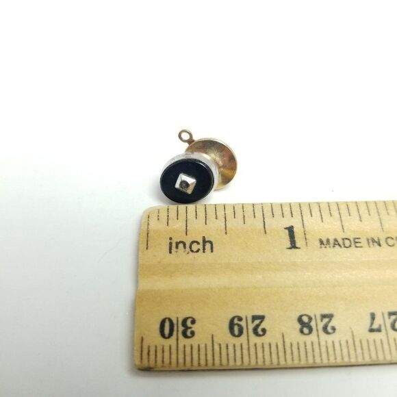Vintage Oval Black Tie Tack Pin with Silver Tone Center, Mens Jewelry - Picture 4 of 5